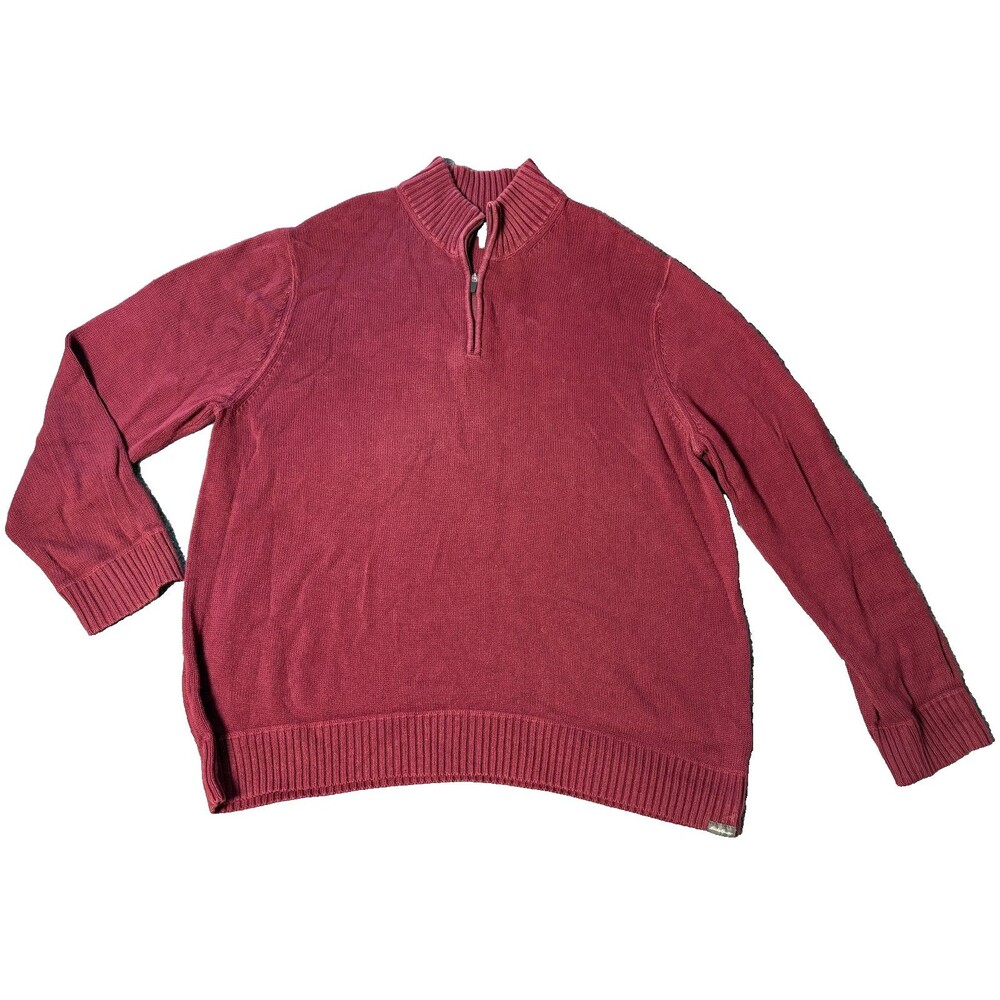Eddie Bauer Sweater Mens 2 XL Red Cotton Knit Long Sleeve 1/4 Zip Pull Over - Picture 1 of 5